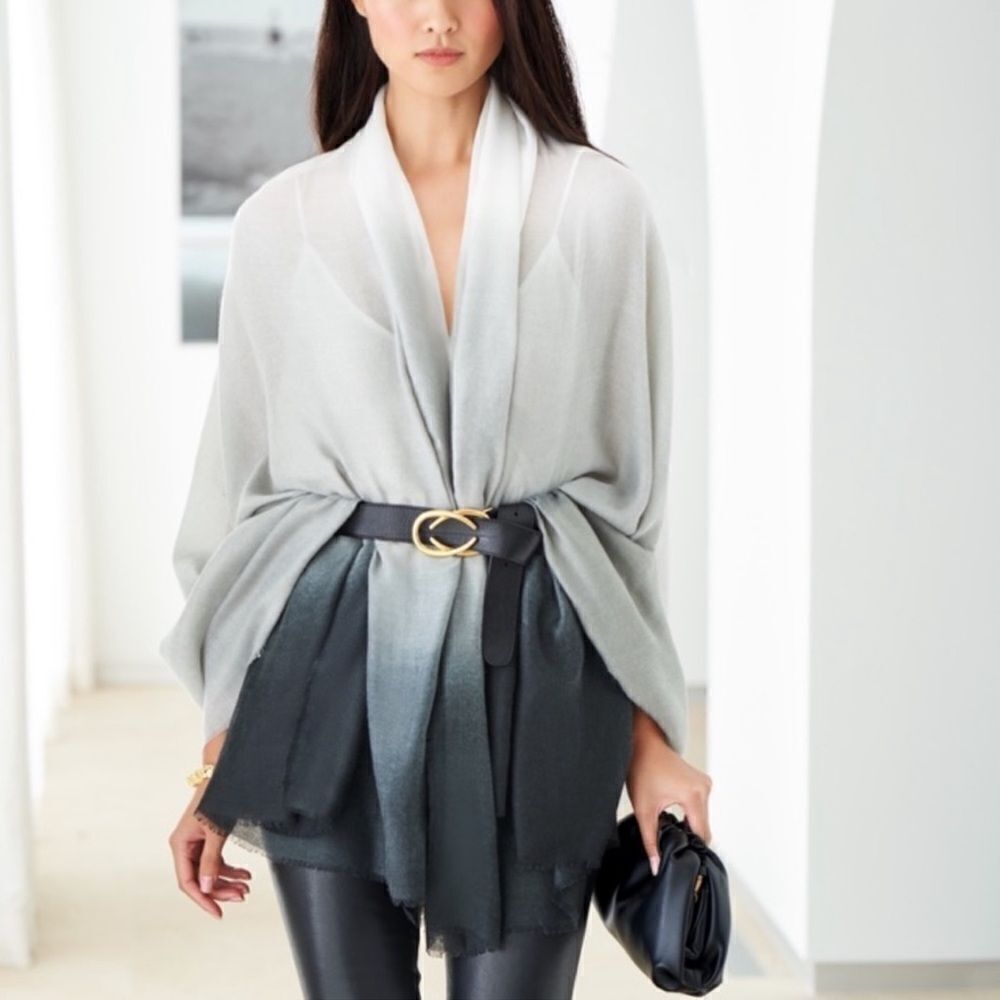 Auth Cushnie Women Oversized Carly Long Scarf Wrap Black Gray Cream Ombre New